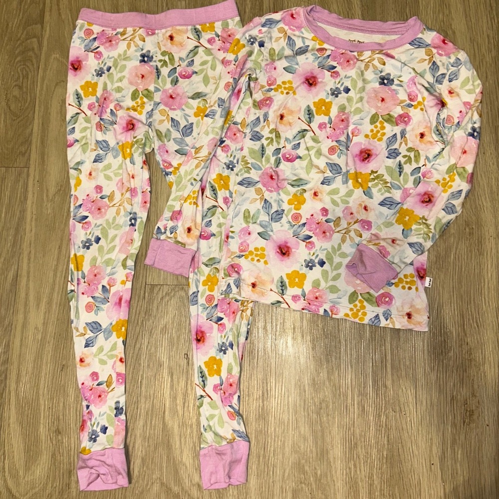 Little Sleepies OG Bella Blooms Bamboo Pajama Set Purple Size 5/6 Kids PJs EUC